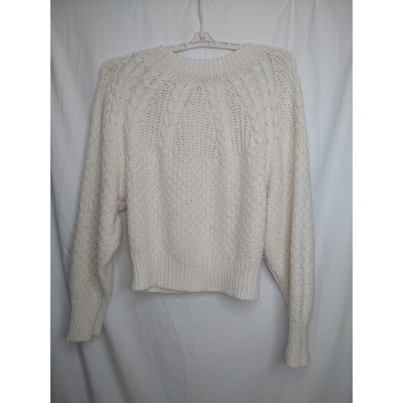 American Eagle Chunky Cable Knit Crop Sweater XL Cotton Blend Ivory Fisherman - Picture 2 of 10